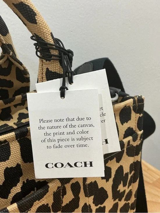 Coach Leopard Canvas Tote Bag 26 in Tan and Black with Embroidered Logo - Picture 4 of 11